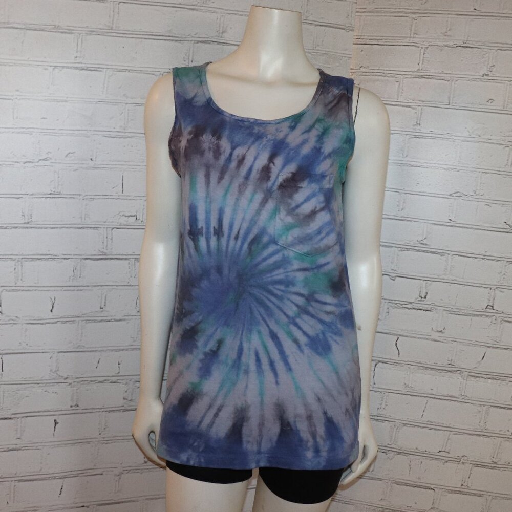 💙🌊 Blue Tie-Dye Cotton Tank · Unisex · Small · Hand-Dyed Glow